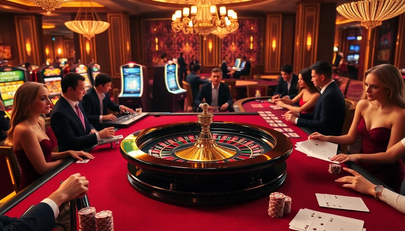 Engaging players in a luxurious casino setting with the sunwin roulette wheel and vibrant poker action.