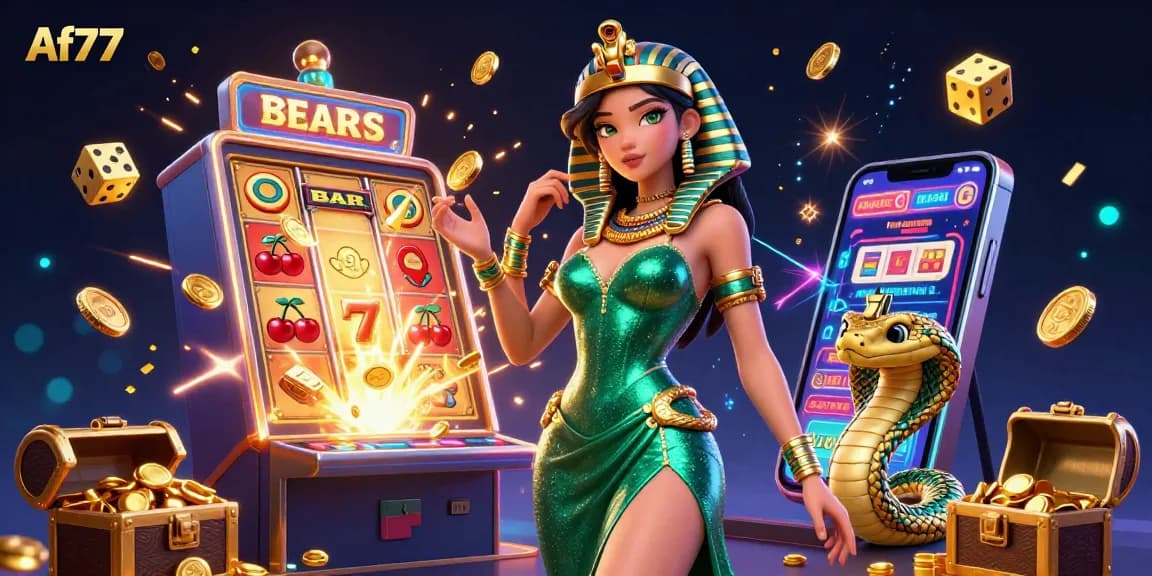 Experience the excitement at Af77 with vibrant casino elements and stunning characters in action.