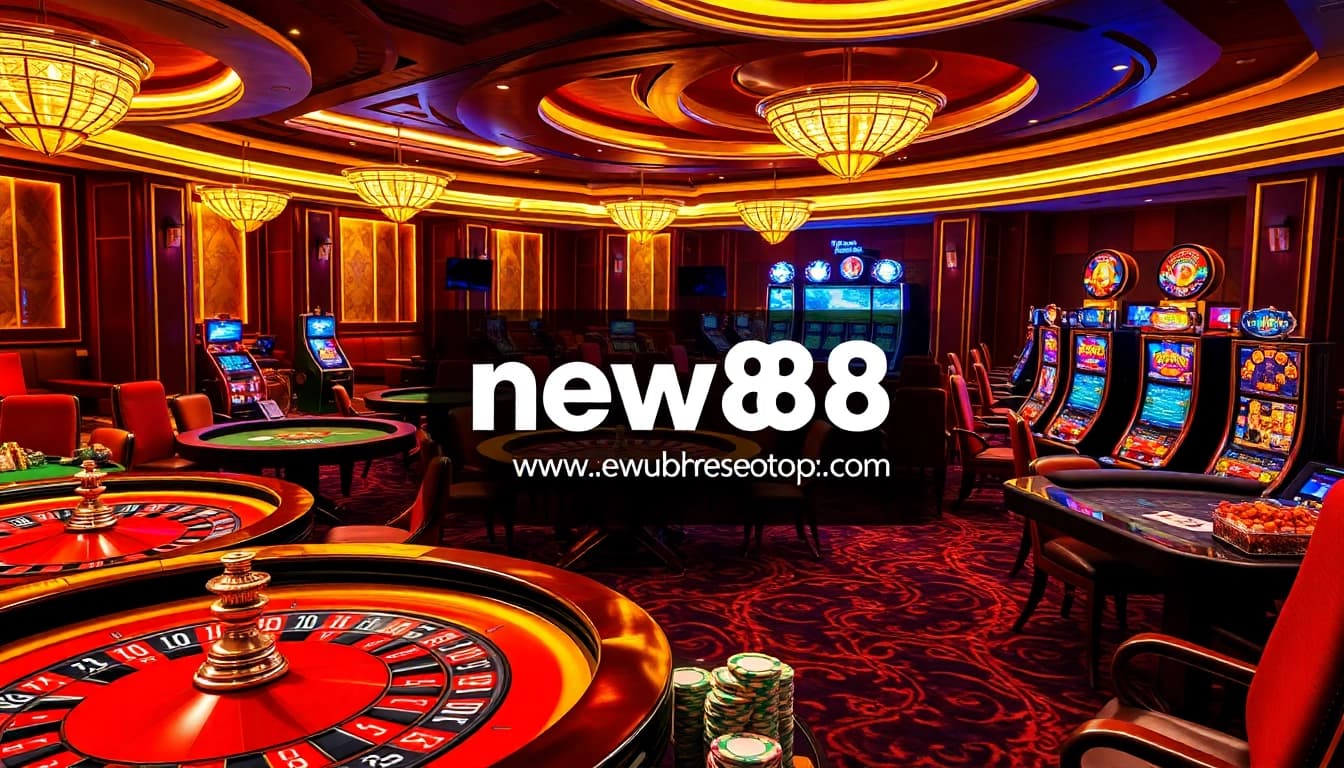 Explore the vibrant gambling experience at www.new88seotop.com with engaging scenes of casino tables, chips, and action.