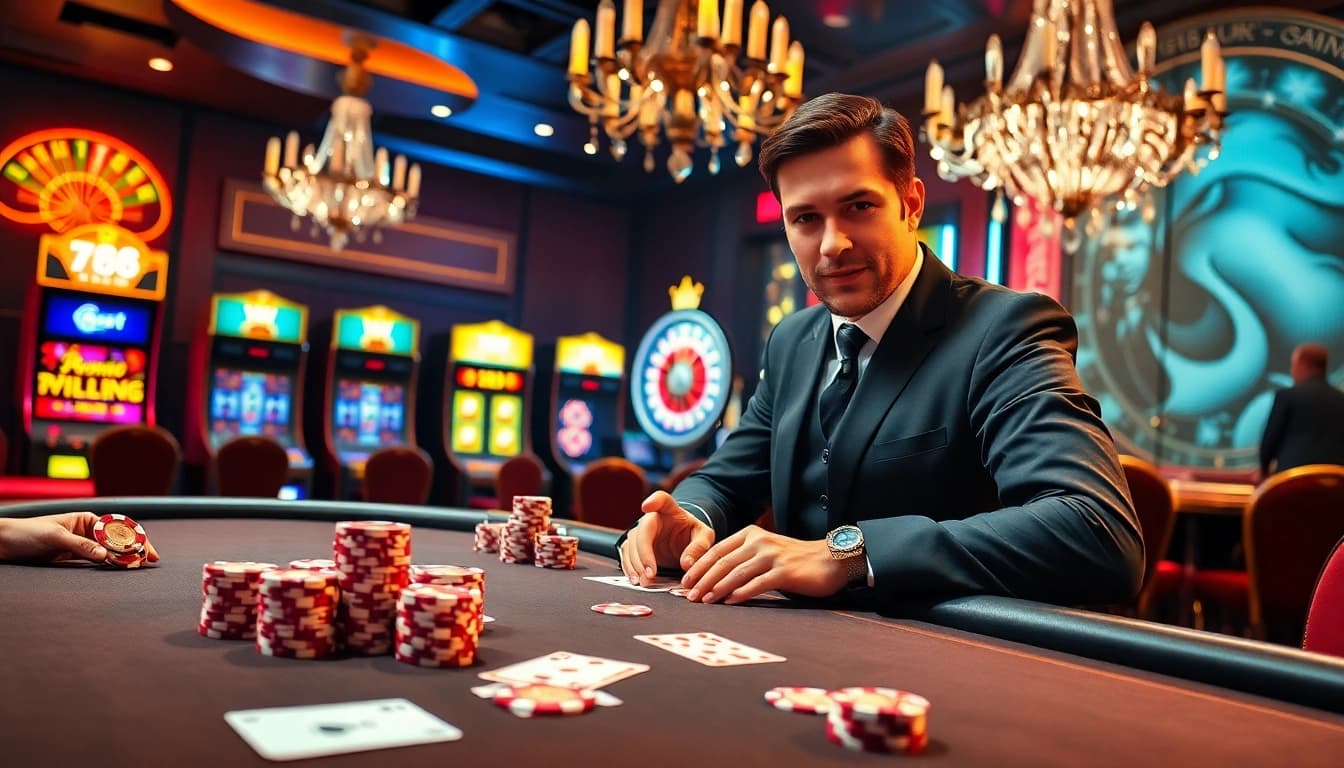 Engaging in a high-stakes poker game at the 788t casino with luxurious elements.