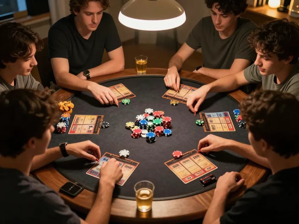 Engaged players excitingly participating in đá gà thomo night, showcasing strategic gameplay with chips and cards.