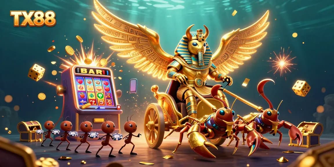 Engage with thrilling gaming experiences at TX88, where colossal scarab champions ride into a jackpot of vibrant rewards.