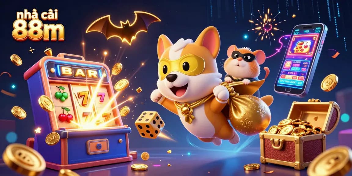 Experience the excitement at nhà cái 88m with thrilling jackpot slots, lively cartoon characters, and vibrant gaming atmosphere.