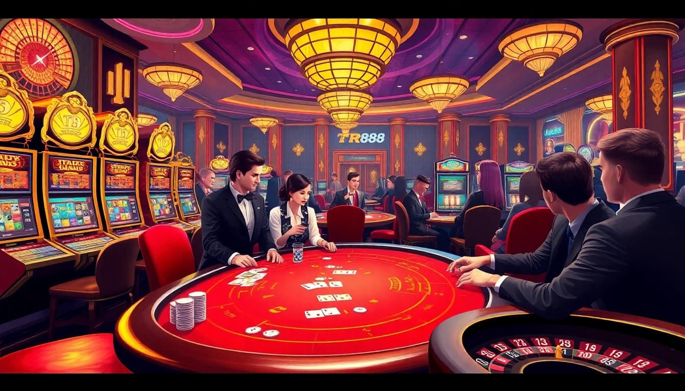 Experience luxurious gaming excitement at TR88 with vibrant casino tables and thrilling slot machines.