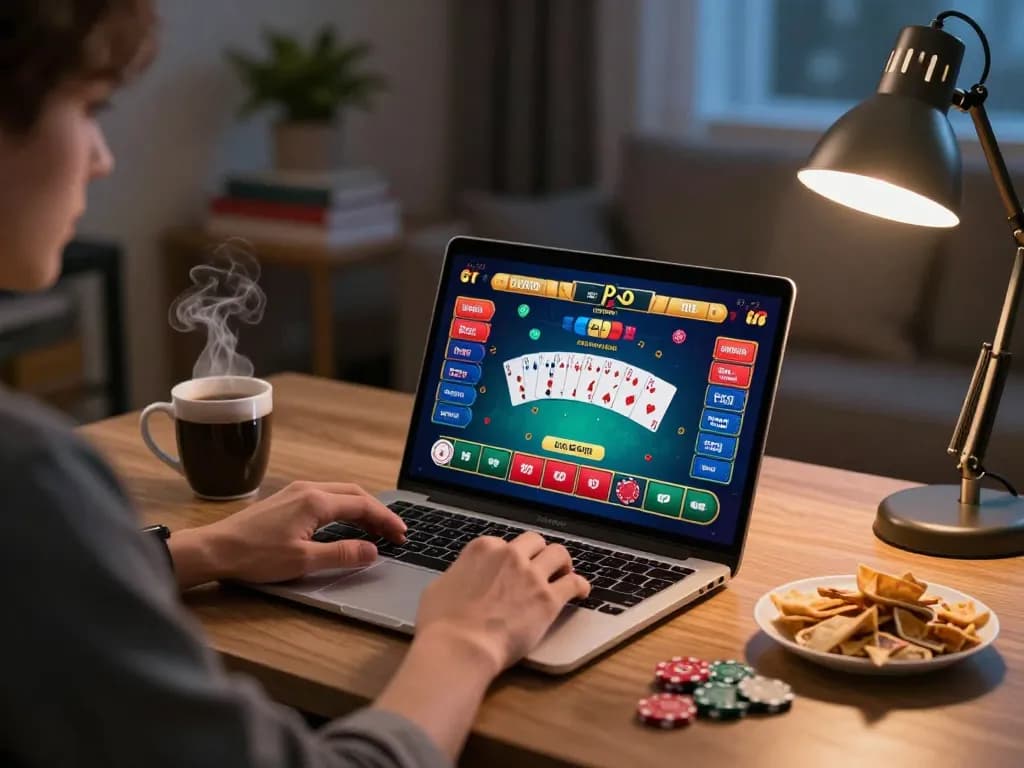 Engaging in online blackjack gameplay on a laptop, enjoying the oxbet gaming experience at home.