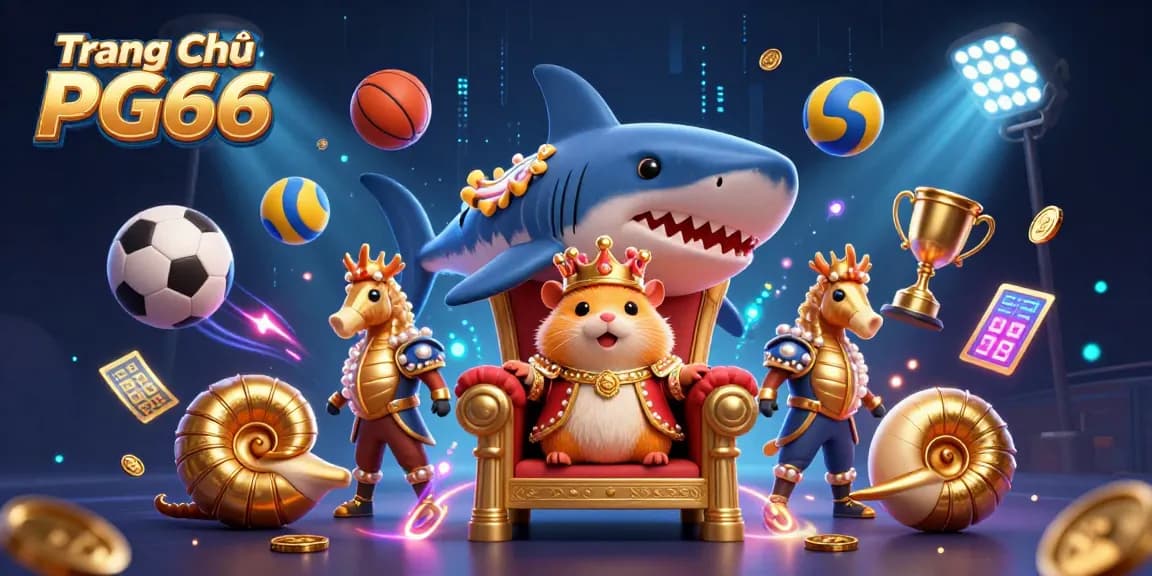 Experience gaming excitement at Trang Chủ PG66 with dynamic sports elements and a creative casino illustration.