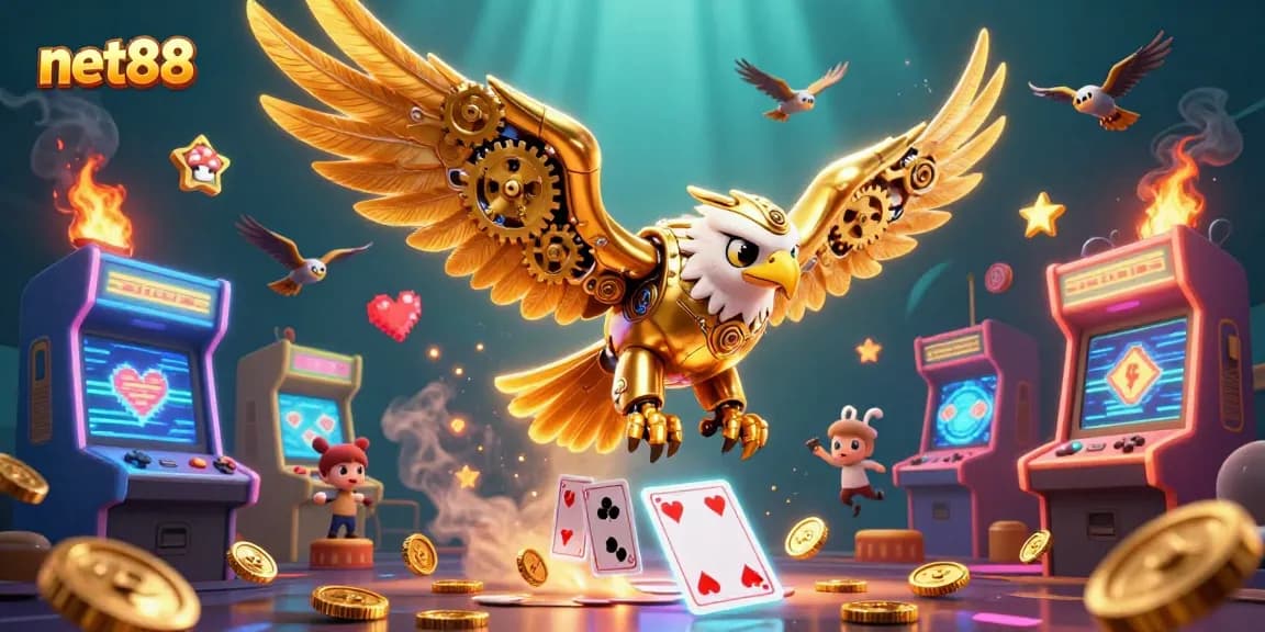 Experience thrilling casino adventures with net88's unique 3D illustration featuring gaming and adventure elements.