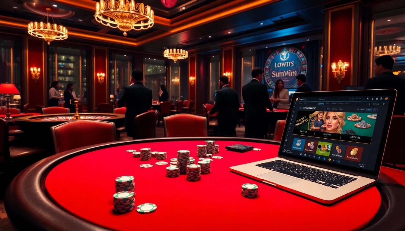 Betting enthusiasts enjoy a sunwin gaming experience at a luxurious casino table.