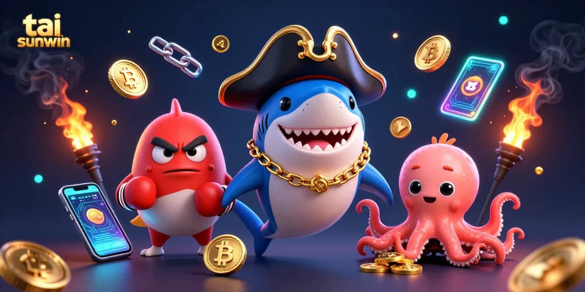Win big with tai sunwin in this exciting casino scene featuring vibrant characters and crypto elements.