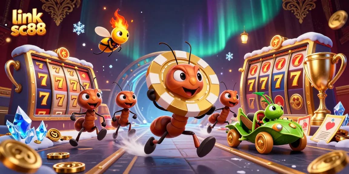 Experience the thrill of link sc88 with a dynamic 3D heist scene featuring ants and casino elements.