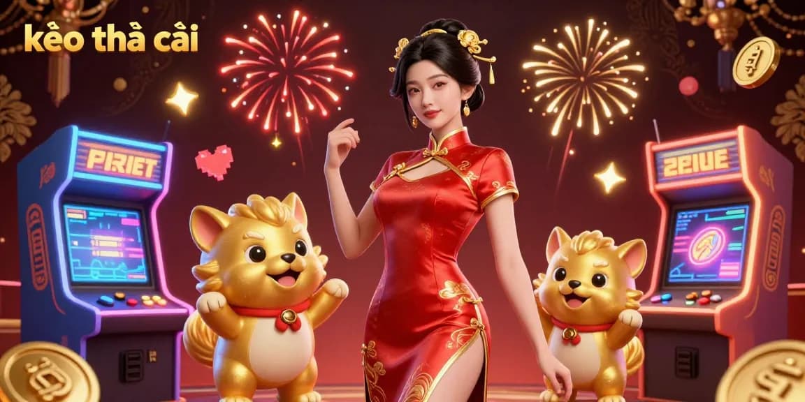 Engage with kèo nhà cái in this vibrant 3D illustration featuring a glamorous figure and energetic gaming elements.