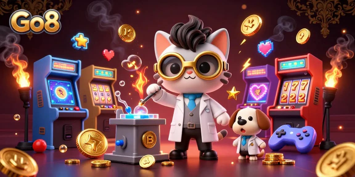 Experience thrilling wins with Go8 in this vibrant 3D casino scene filled with excitement.