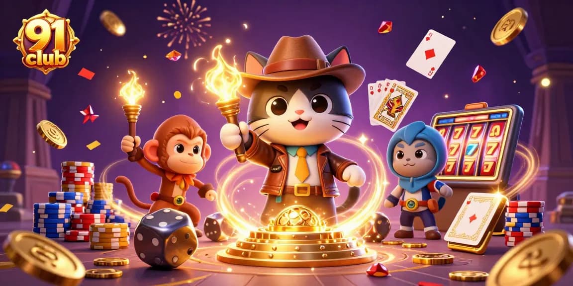 Play thrilling games at 91 club with dynamic casino elements and vibrant characters.