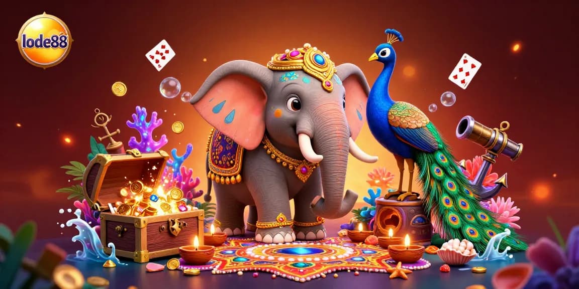 Spin to win at lode88 with a vibrant 3D casino scene featuring colorful characters and dazzling treasures.