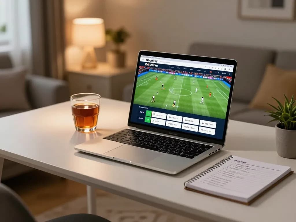 Socolive streaming football live on a laptop in a cozy home setup with engaging atmosphere.