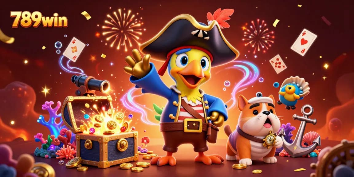Join the excitement with 789win's vibrant casino scene featuring animated characters and sparkling game elements.