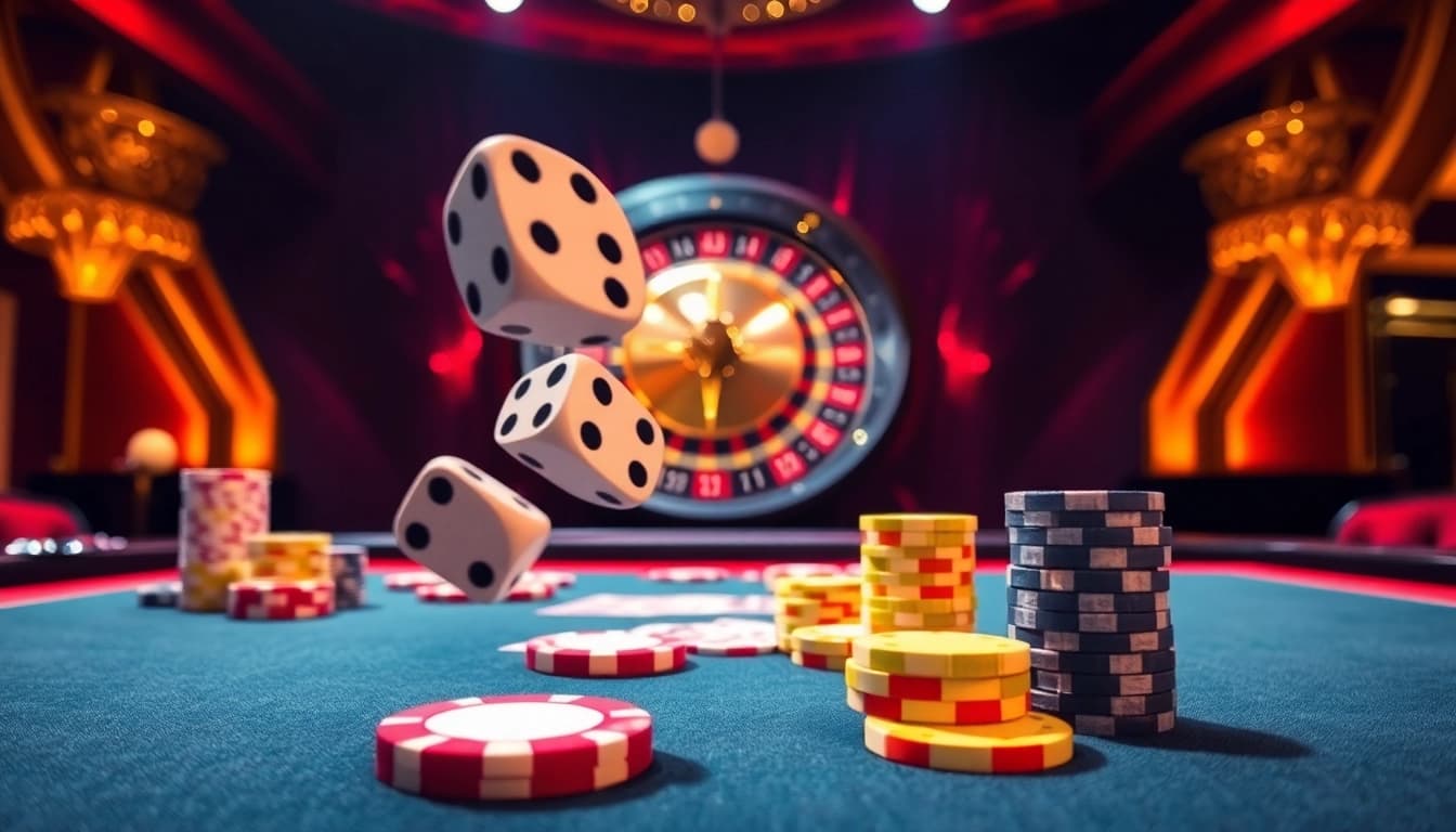 Experience the thrill of winning at sunwin with colorful poker chips and a dynamic roulette wheel.