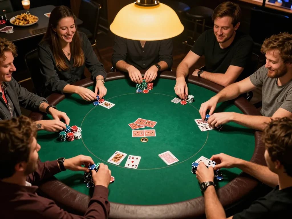 Enjoying an exciting poker night at home, C168 players gather around the table for friendly competition and strategy.