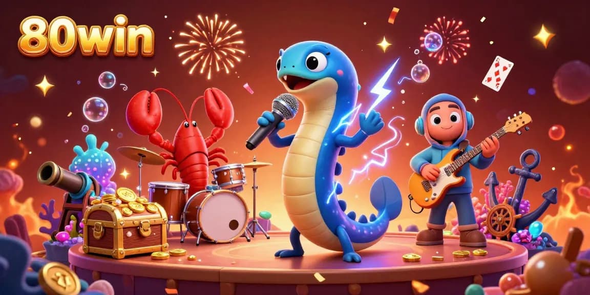 Experience the thrilling underwater casino world of 80win with an electric eel DJ, lobster drummer, and seahorse guitarist!