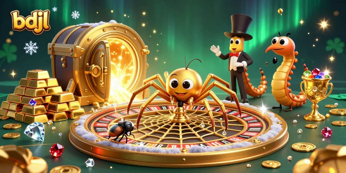 Experience high-stakes casino excitement with bdjl, featuring a spinning roulette web and a nervous fly betting.