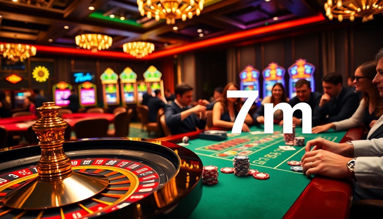High-stakes gameplay with 7m poker chips and vibrant casino tables filled with excitement.