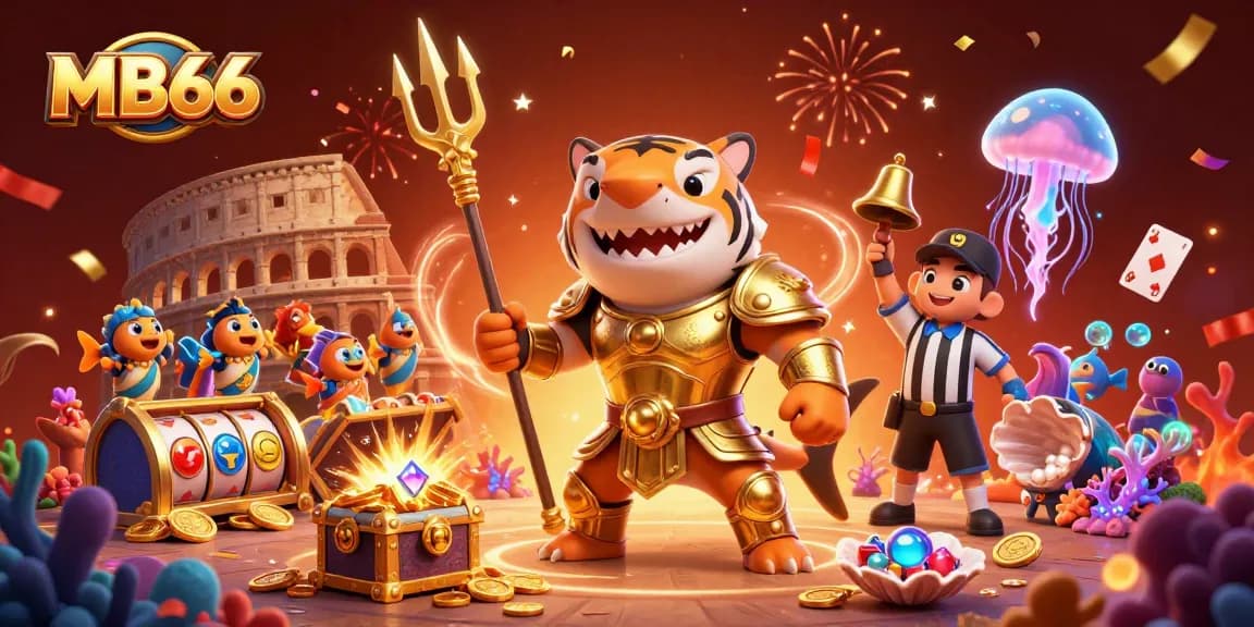 Experience explosive wins at MB66 with this vibrant underwater casino scene featuring slot elements and festive energy.