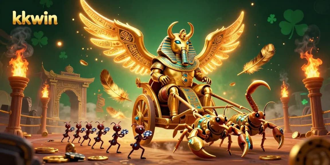 Engage in thrilling battles with kkwin as a golden scarab races triumphantly in a casino universe.