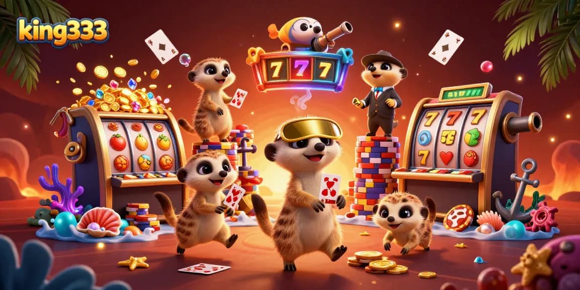 Experience exciting gameplay at king333 with charming meerkats running a vibrant casino.