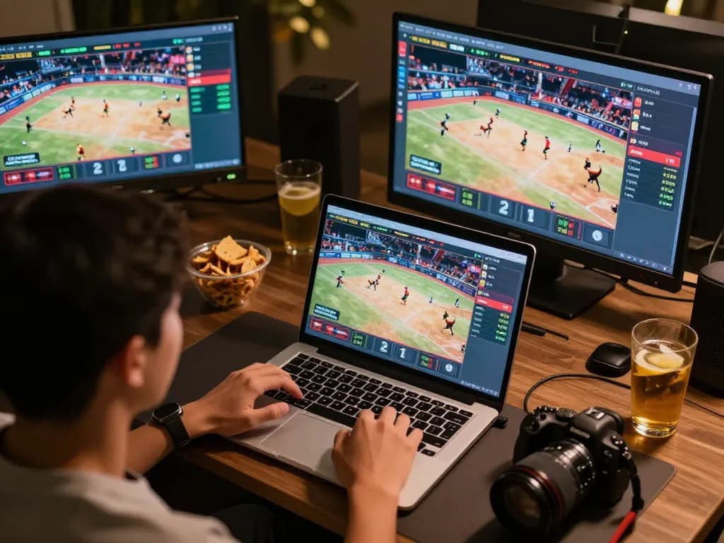 Watch trực tiếp đá gà thomo hôm nay on a sleek laptop with dynamic betting odds, creating an engaging gaming experience.