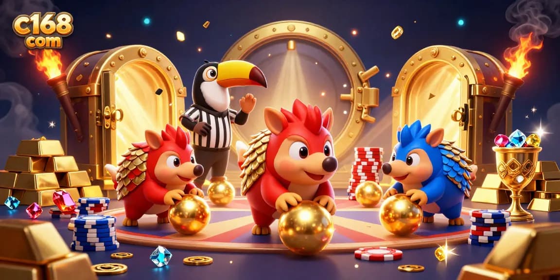 Engage with exciting c168 com gaming action featuring rival pangolins amidst a cascade of poker chips.