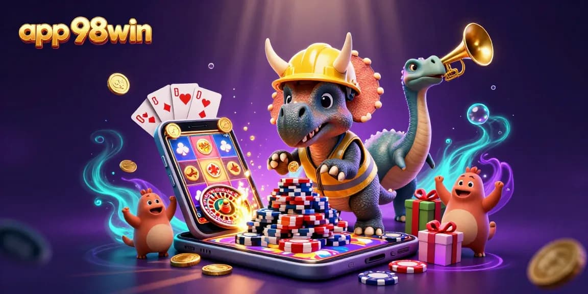 Play exciting casino games with app 98win in this vibrant 3D gambling illustration.