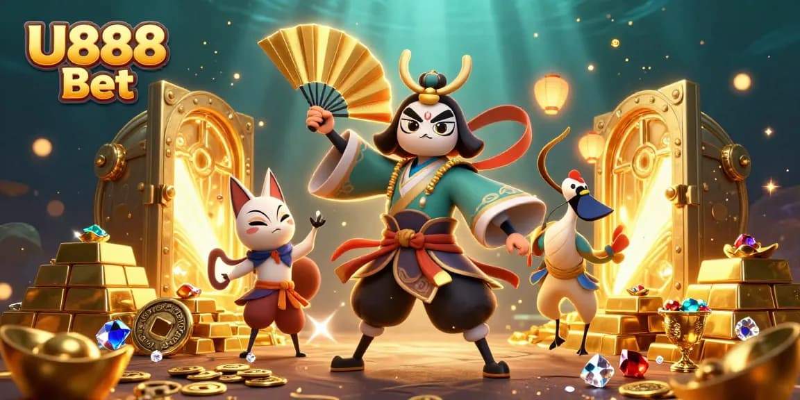 Experience thrilling wins with U888 Bet in a vibrant casino scene filled with treasures and excitement.