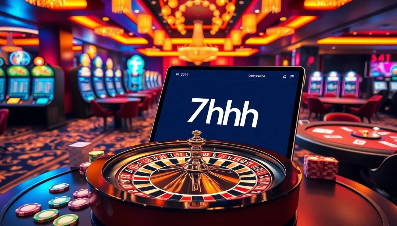 7hh thrilling casino scene with poker chips and roulette wheel, showcasing excitement and professionalism.