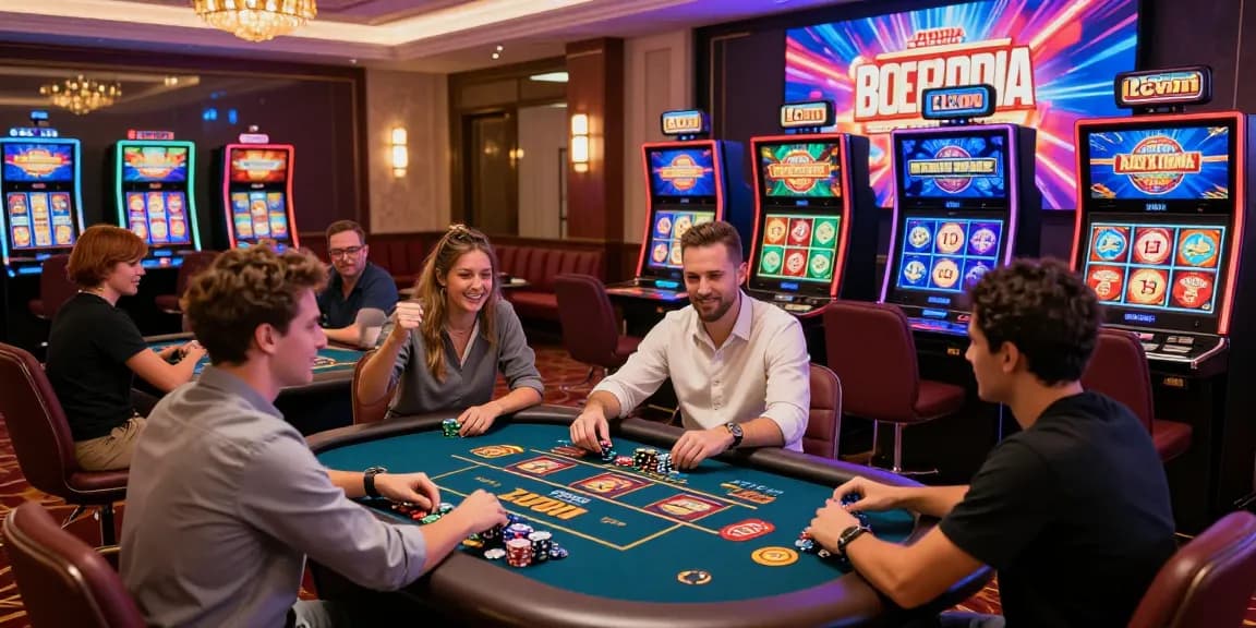 Exciting gaming scene at https://lc88pro.com/ showcasing players enjoying live dealer and slot games in a vibrant online casino.