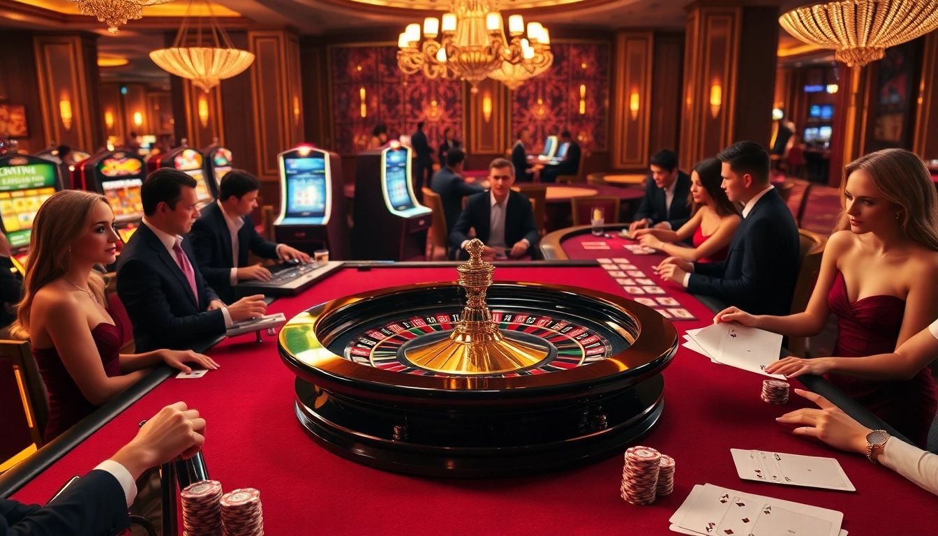 Engaging players in a luxurious casino setting with the sunwin roulette wheel and vibrant poker action.