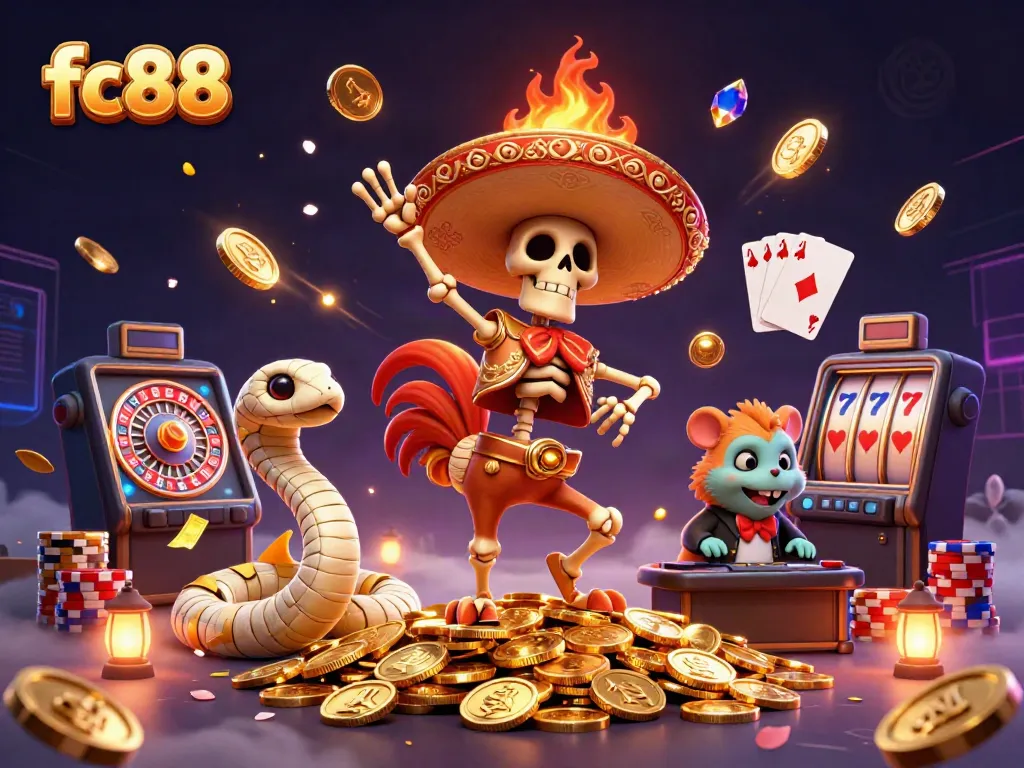 Experience thrilling wins with fc88 - a dynamic scene featuring vibrant characters celebrating on golden coins.
