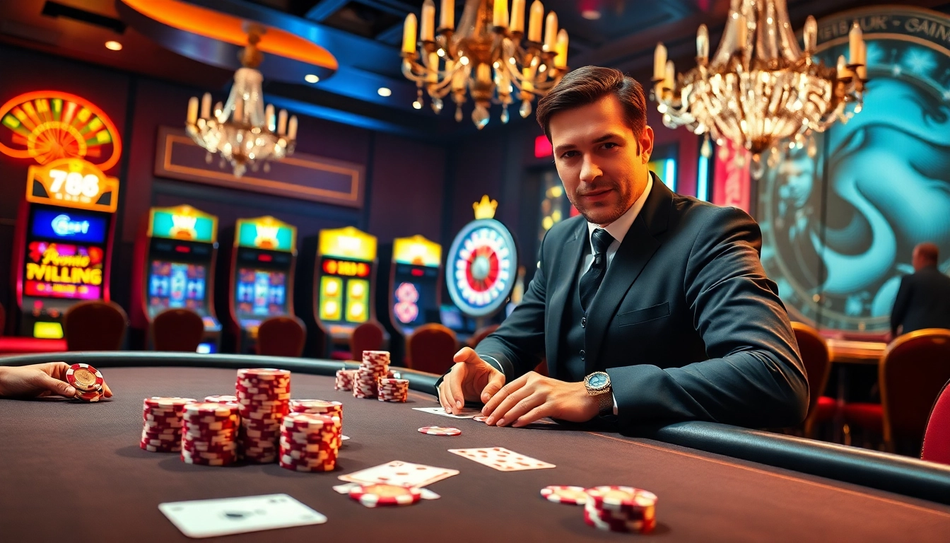Engaging in a high-stakes poker game at the 788t casino with luxurious elements.
