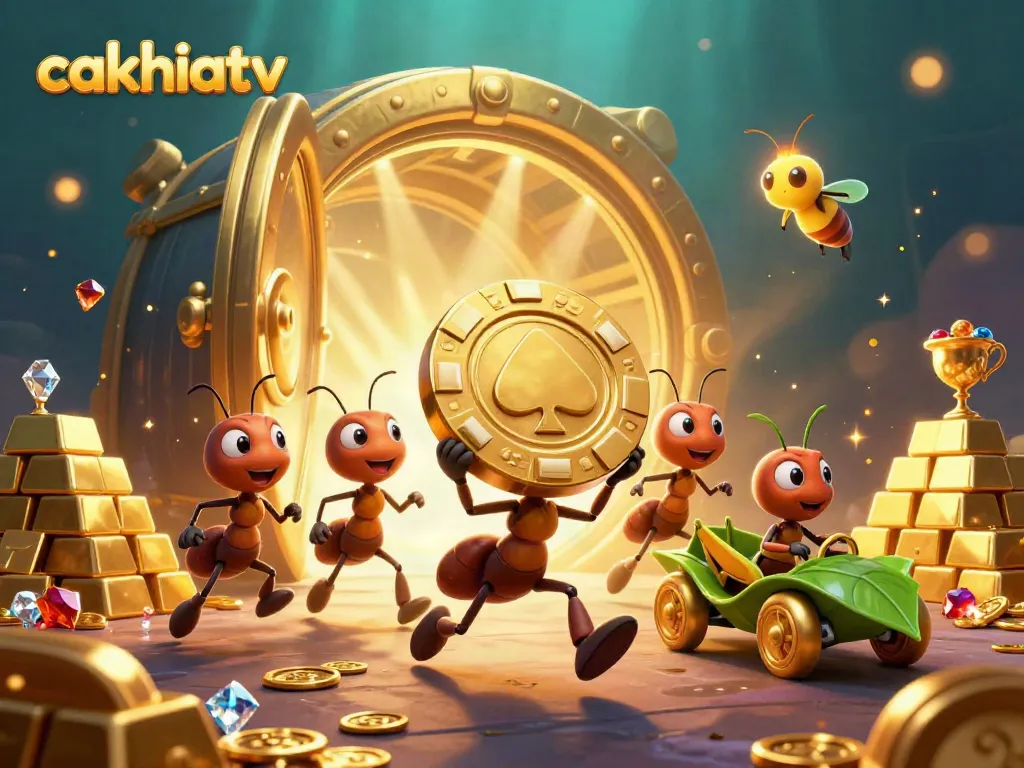 Join the thrilling cakhiatv adventure as cartoon ants heroically seize a giant poker chip during a heist.