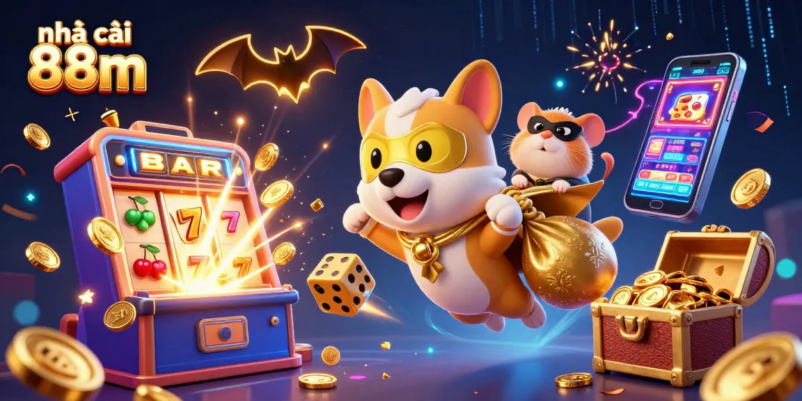Experience the excitement at nhà cái 88m with thrilling jackpot slots, lively cartoon characters, and vibrant gaming atmosphere.
