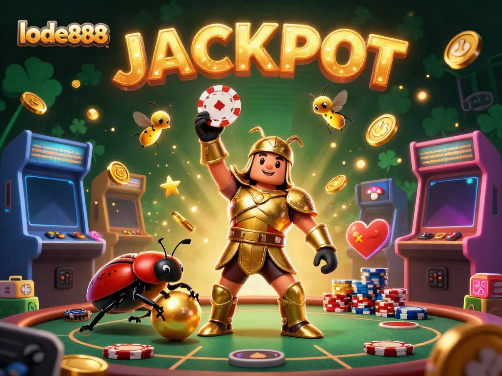 Experience the thrill of lode888 with vibrant characters celebrating a jackpot in a dynamic casino illustration.