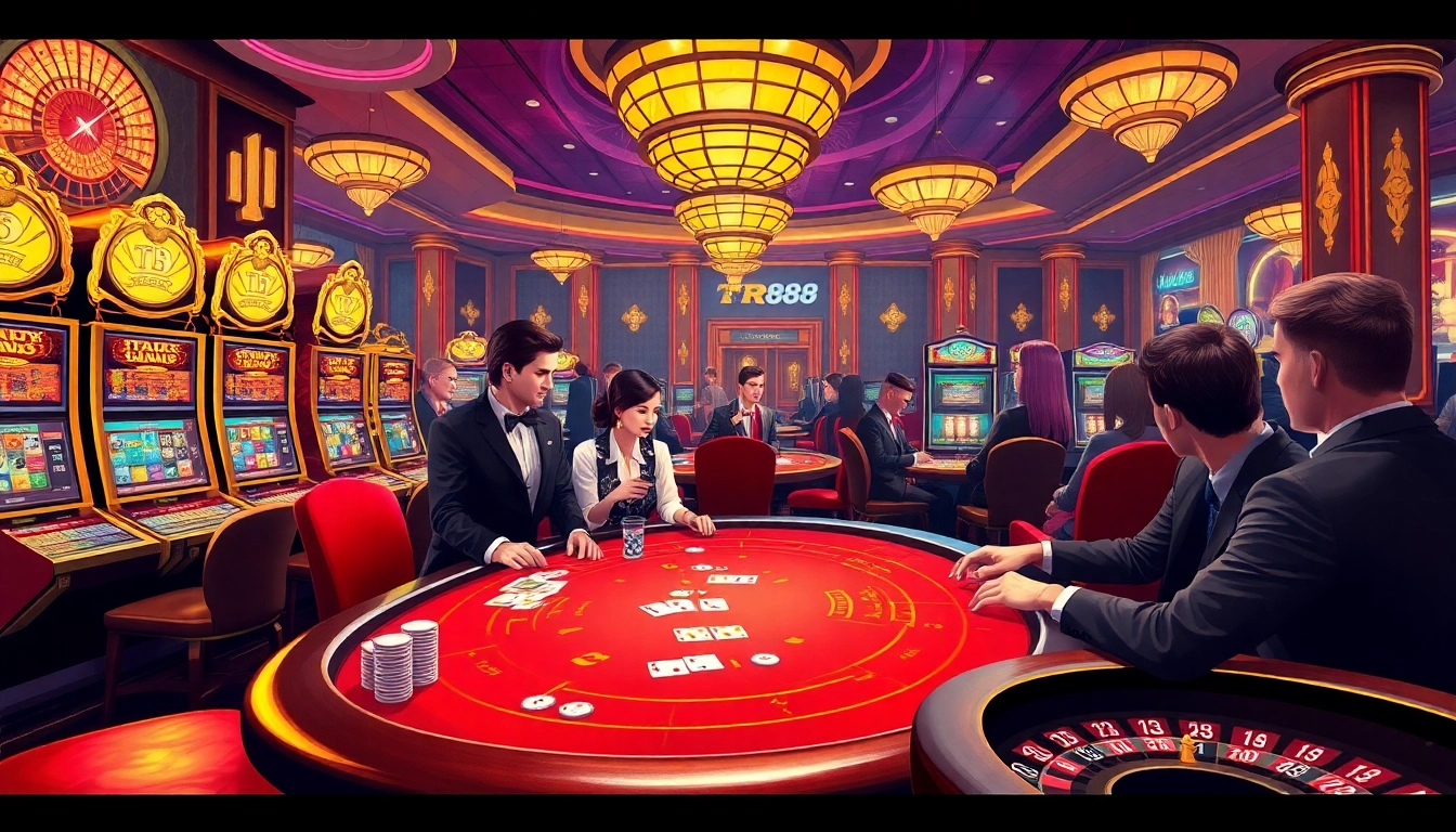 Experience luxurious gaming excitement at TR88 with vibrant casino tables and thrilling slot machines.