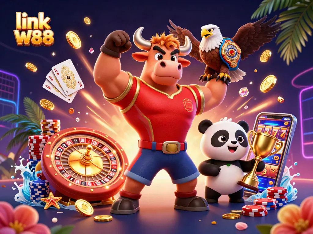 Experience exhilarating wins with link W88 in this vibrant casino scenario featuring dynamic characters.
