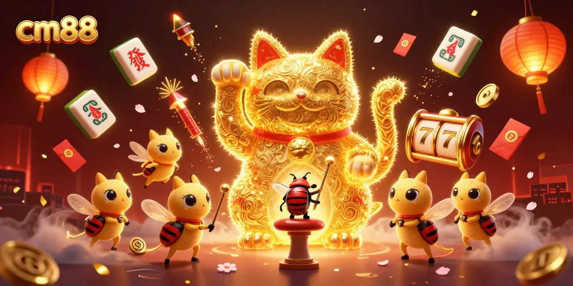 Experience the vibrant world of cm88 as the lucky cat and fireflies illuminate the games of chance.