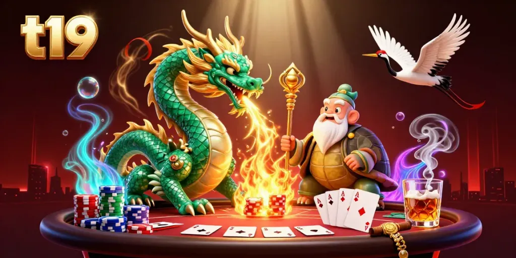Engage in thrilling gameplay at t19, featuring an epic dragon and poker elements in a vibrant casino scene.