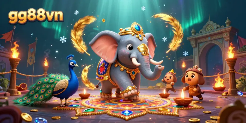 Experience thrilling gaming at gg88vn with vibrant casino elements and festive characters.