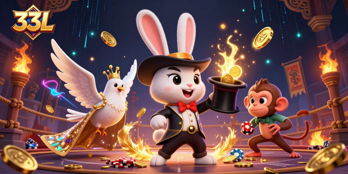 Experience gaming magic with 33L's captivating casino illustration, showcasing thrilling characters.