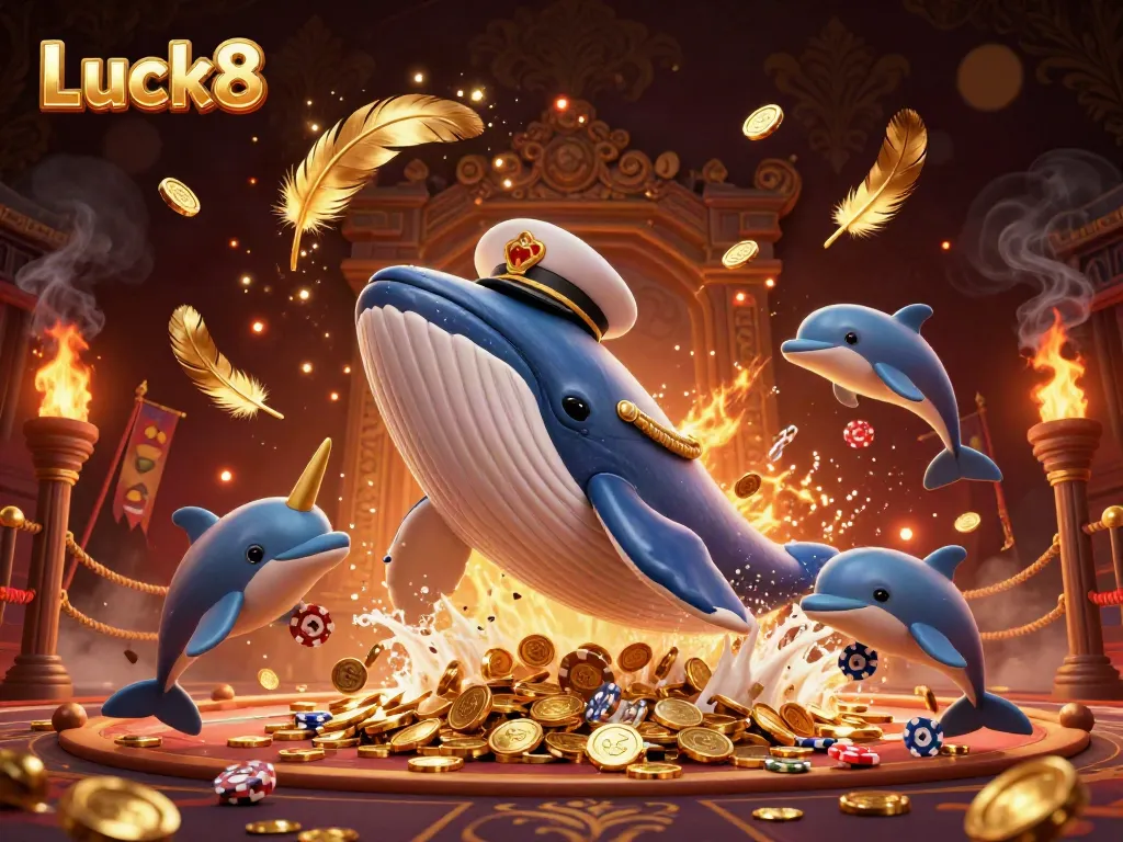 Experience the thrill at Luck8 with a colorful 3D illustration of dazzling casino elements.