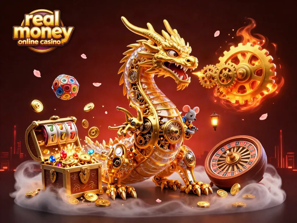 Play and win at real money online casinos with a vibrant casino scene featuring dynamic gaming elements.