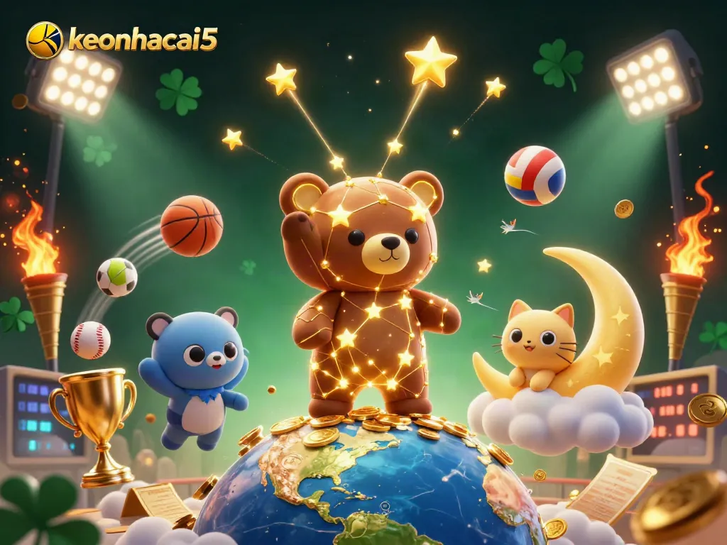 Experience thrilling sports betting excitement with keonhacai5 amidst a vibrant 3D casino scene