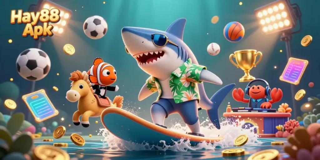 Experience thrilling gaming action with Hay88 Apk, featuring colorful characters in a vibrant underwater casino
